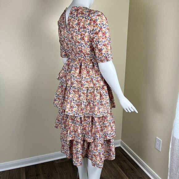 JessaKae Women's Size 2XL Eiffel Tower Pink Floral Tiered Midi Dress Cottagecore - Picture 9 of 12